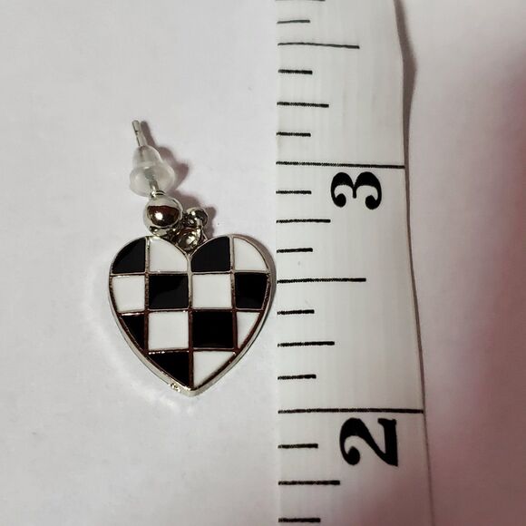 NEW 3 Checkerboard Heart Fashion Earrings - Picture 6 of 7